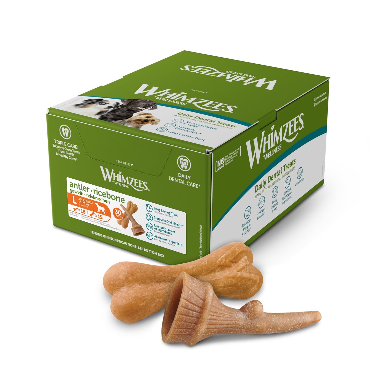 WHIMZEES Rice Bone M/L, 9 Pieces – Dog Dental Stix, Size M/L, Dog Dental Sticks for Medium and Large Breeds, Natural and Grain Free, Rawhide-Free, Vegetarian, No Added Sugar