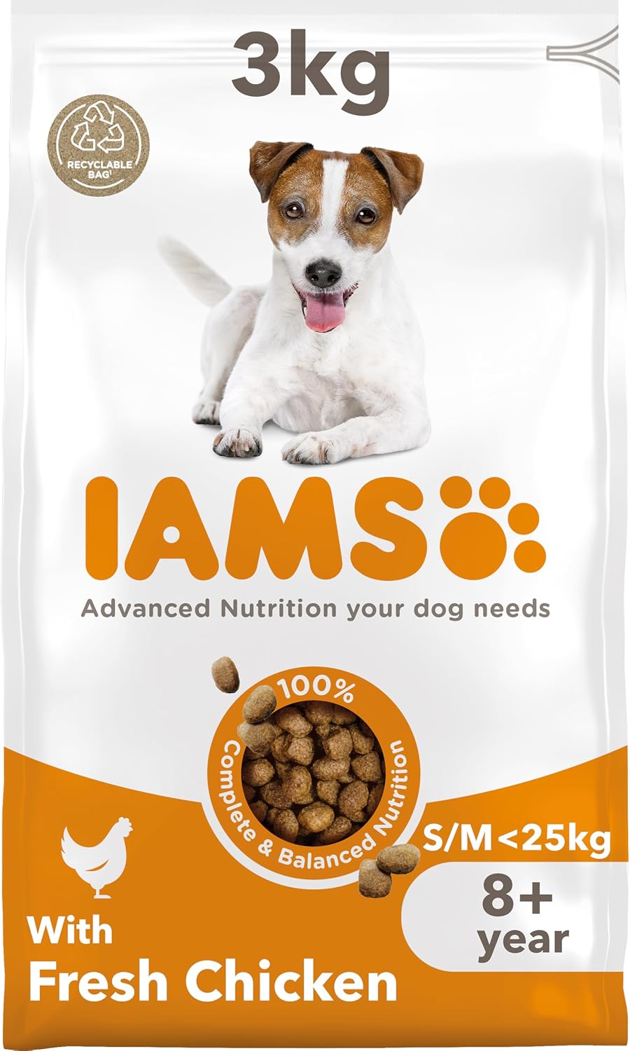 IAMS Senior Small Medium Complete Dry Dog Food Chicken 3kg - With DentalCare System