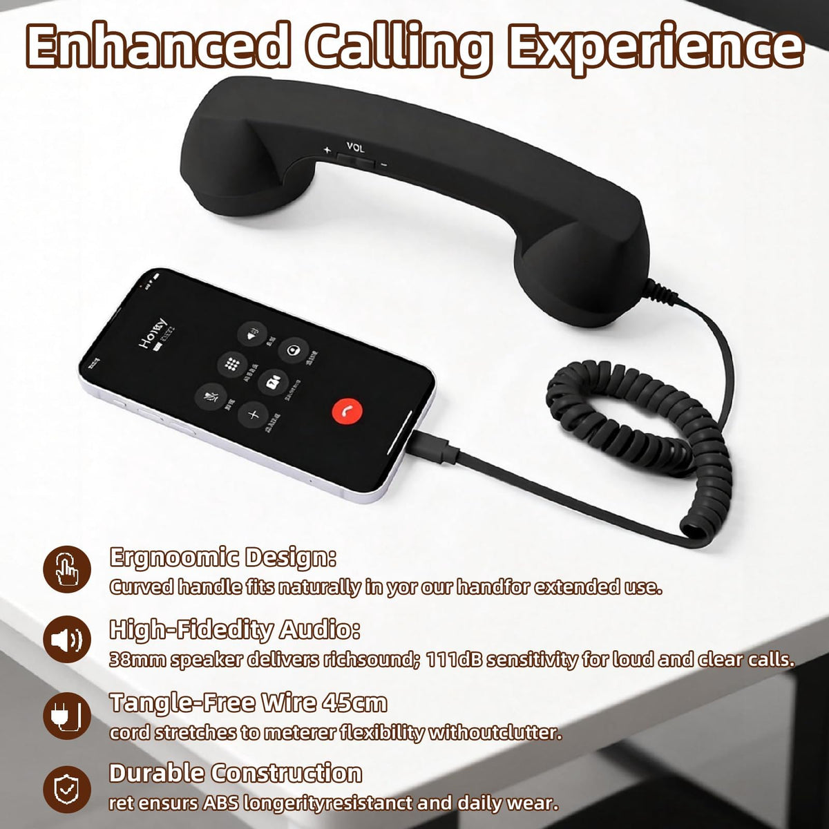 Retro Phone Handset for iPhone & Android, 2026 New Type-C Wired Receiver with Microphone & Speaker (2Pcs(Black and Red))