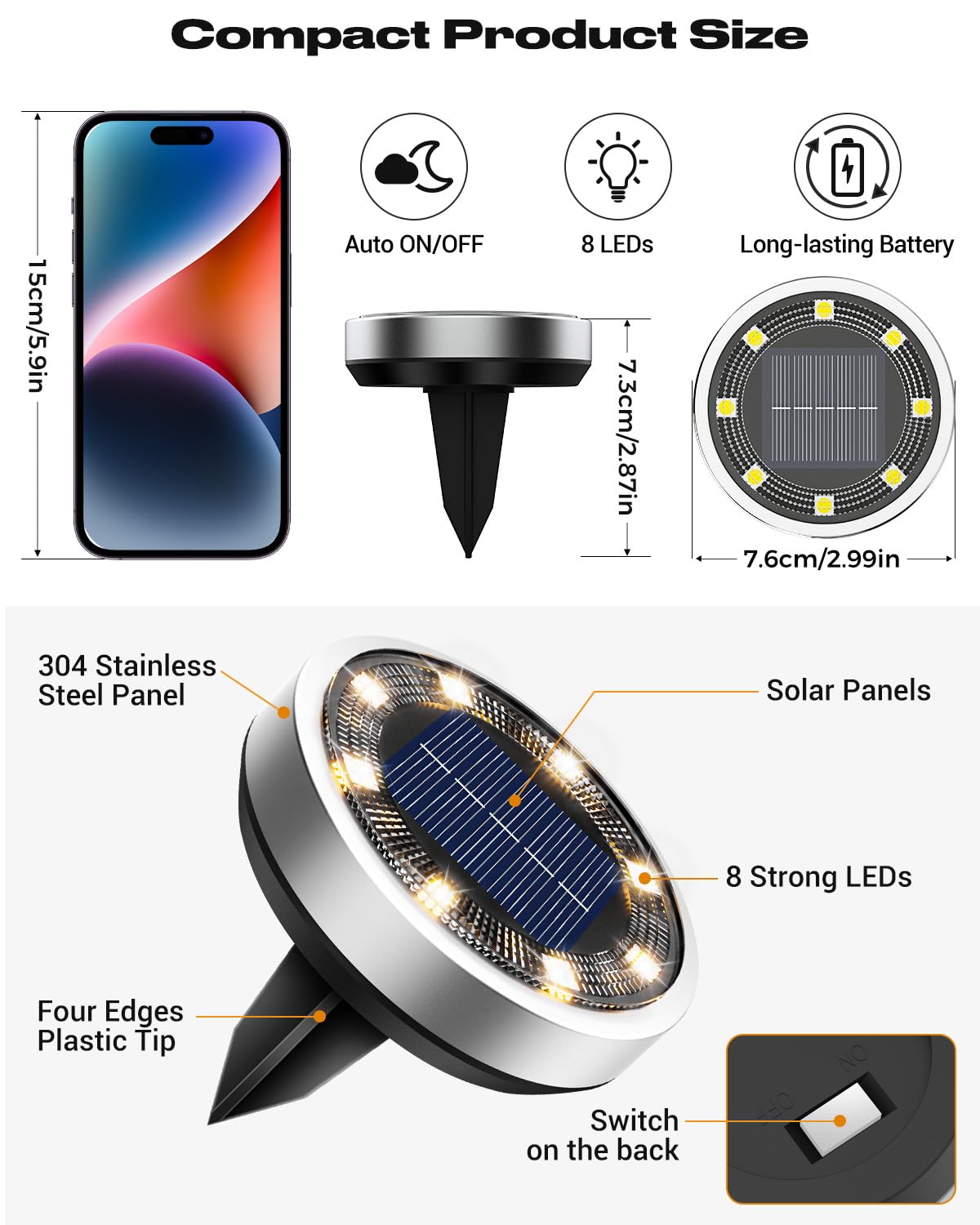 btfarm Solar Lights Outdoor Garden, 6 Pack 8 LED Solar Ground Disk Lights Outdoor IP65 Waterproof for Garden Pathway Lawn Patio Yard Landscape (Blue)