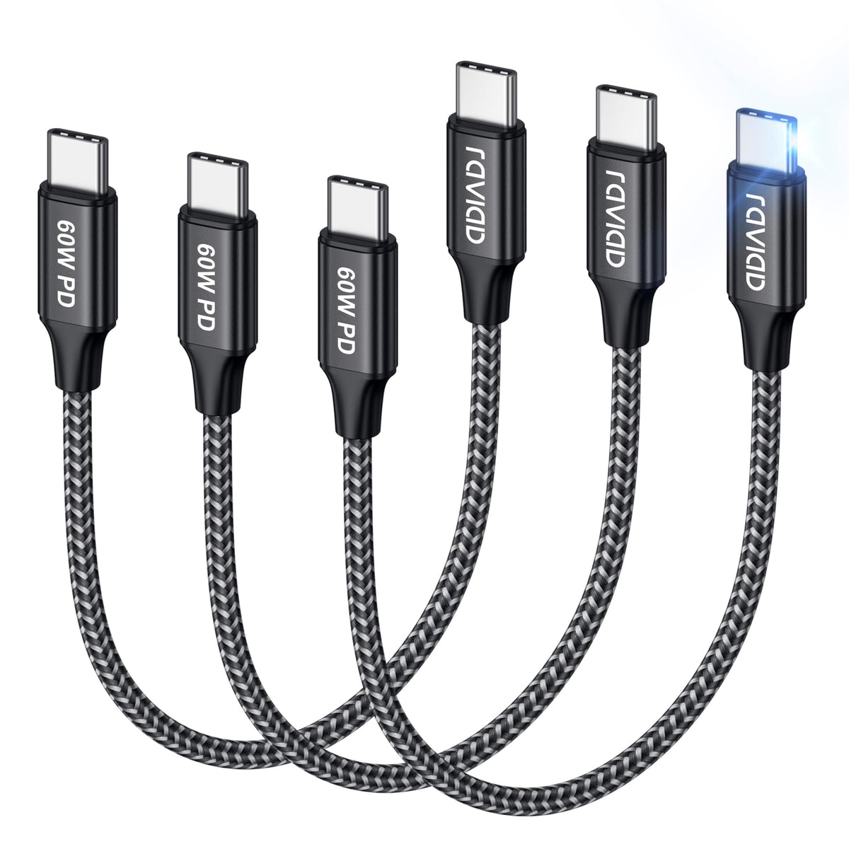 RAVIAD USB C to USB C Charger Cable Short [2Pack 30CM] 60W Fast Charging