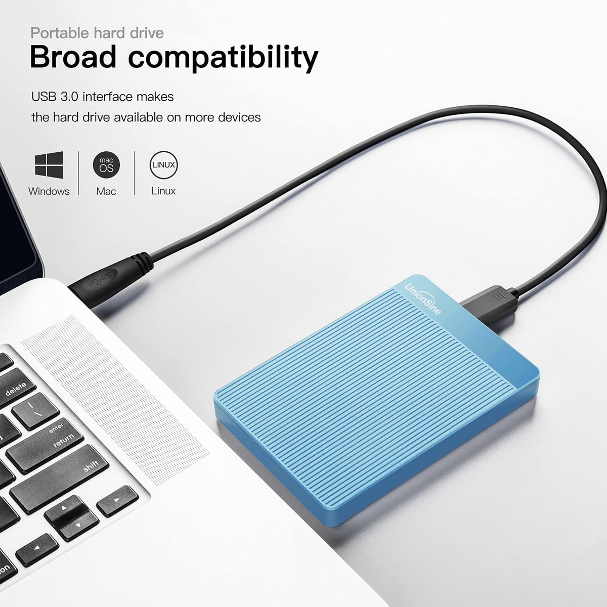 UnionSine External Hard Drive 1TB Ultra Slim Portable Hard Drive USB 3.0 HDD Storage Compatible for PC,Mac, Laptop, Xbox, Xbox one, PS4(Blue) HD2510