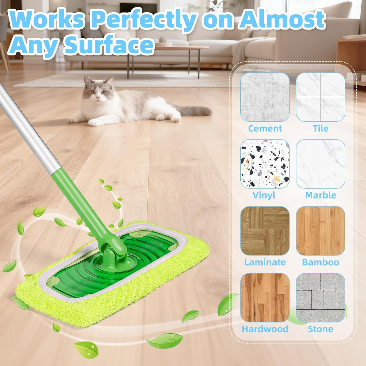 6 Pack Reusable Mop Pads Compatible with Flash Speed Mop, Microfiber Washable Speed Mop Refill Wipes, Dry & Wet Sweeping Mopping Cloths (Yellow-Green + Sky Blue)