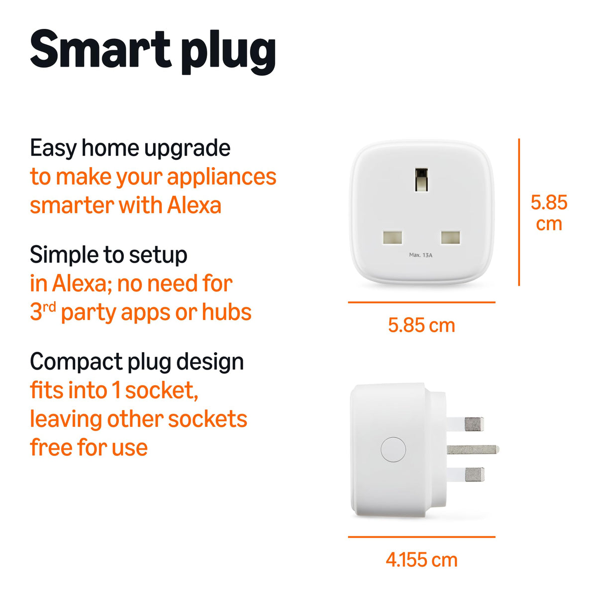 Amazon Basics Single Outlet Indoor Wi-Fi Smart Plug, works with Alexa only, 1 Pack, White, UK