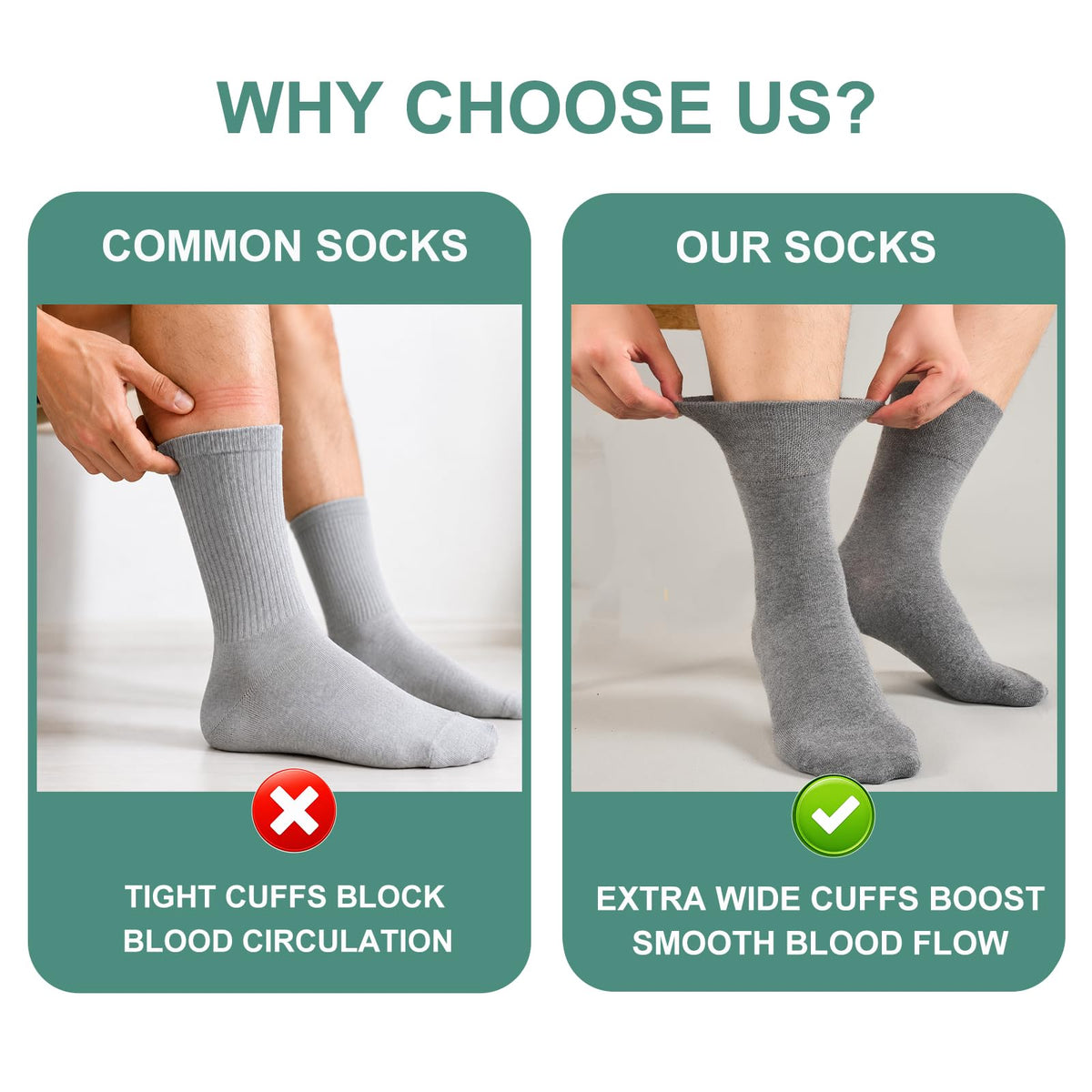 SockWaddles Diabetic Socks for Men & Women, 6 Pairs, Soft Loose Top