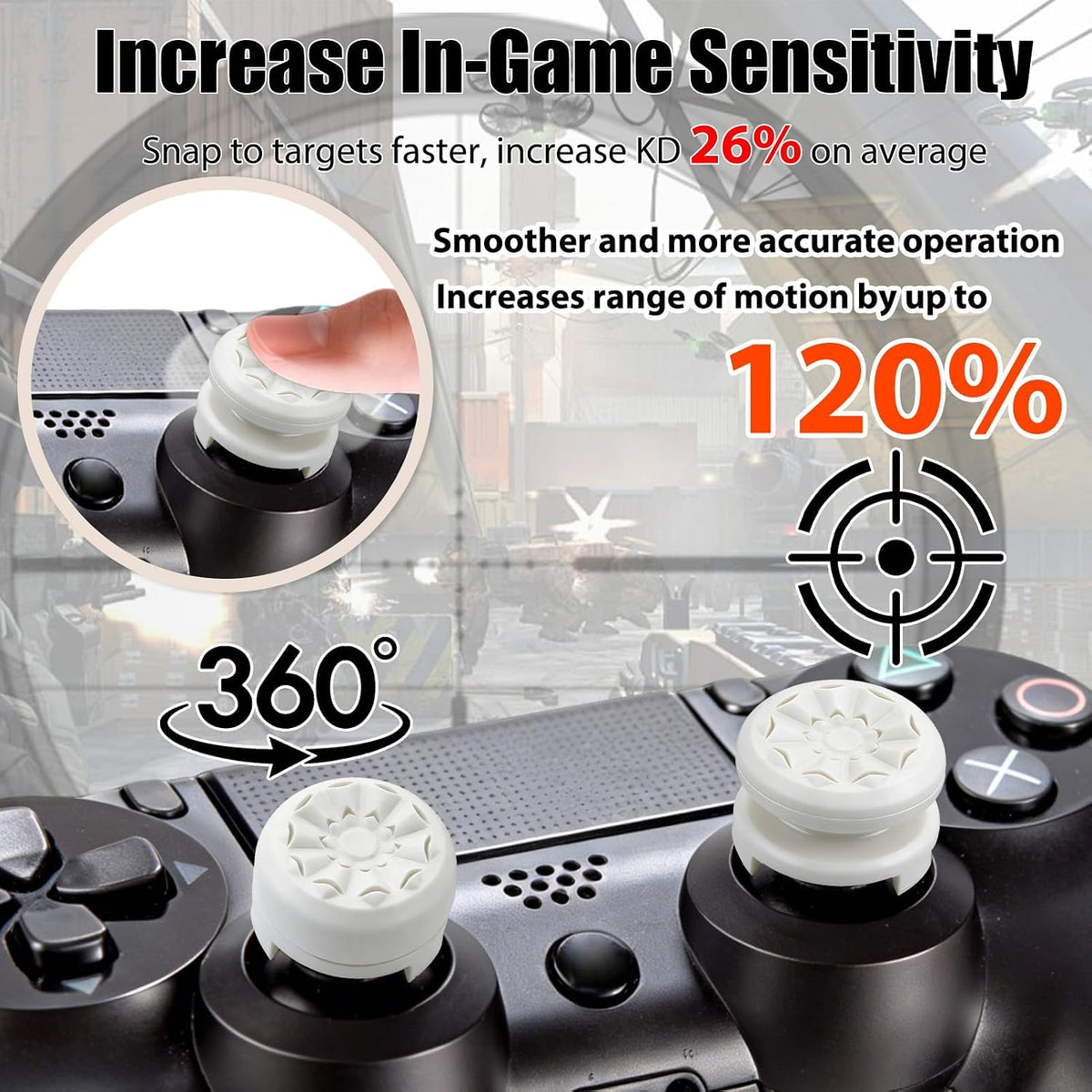 FPS White Thumb Grips for PS4 PS5 Controller Thumbsticks Thumb Stick