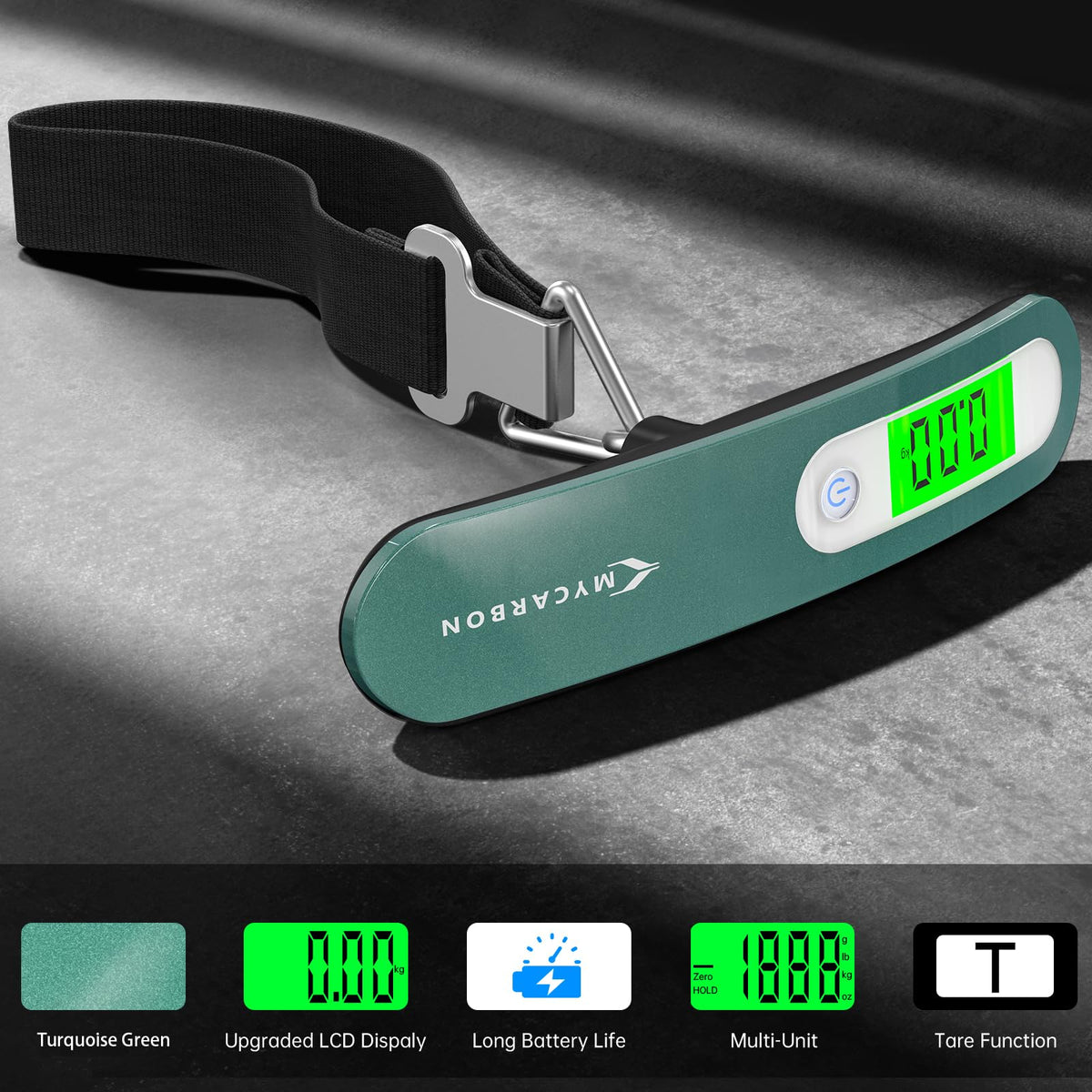 MYCARBON Luggage Scale Portable Digital Weight Scale for Travel Suitcase with Tare Function 110 Lb/ 50Kg Capacity (Silver)