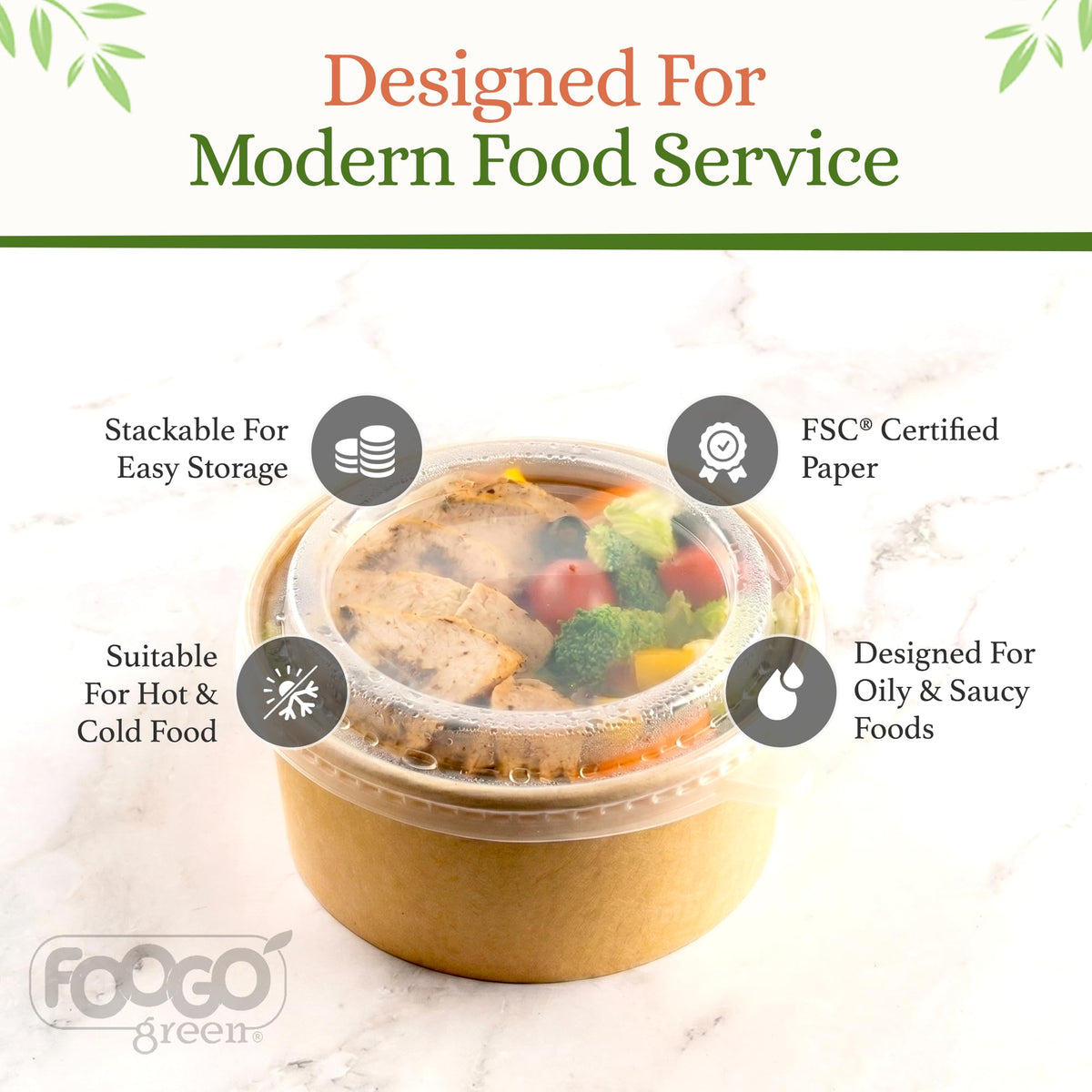 FOOGO Green 200Pcs 750ml 26oz Kraft Salad Bowls with Lids