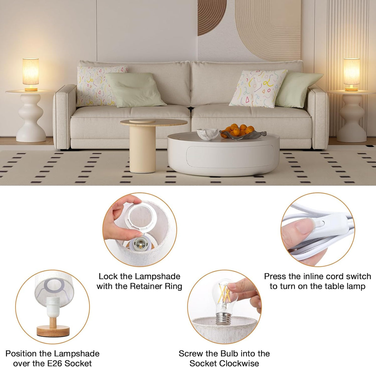 Aooshine Bedside Lamps, 3000K Warm Table Lamp for Bedroom Living Room