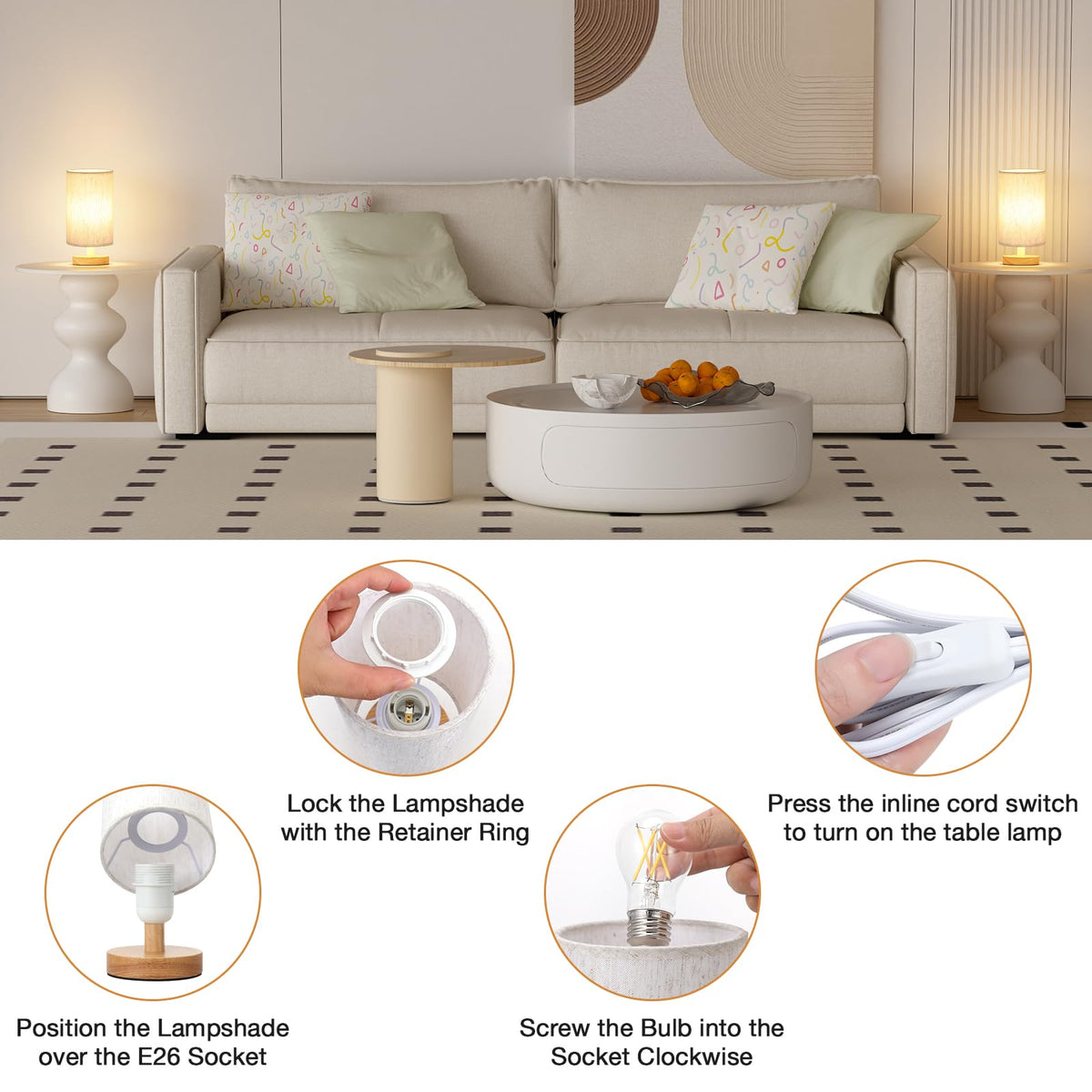 Aooshine Bedside Lamps, 3000K Warm Table Lamp for Bedroom Living Room