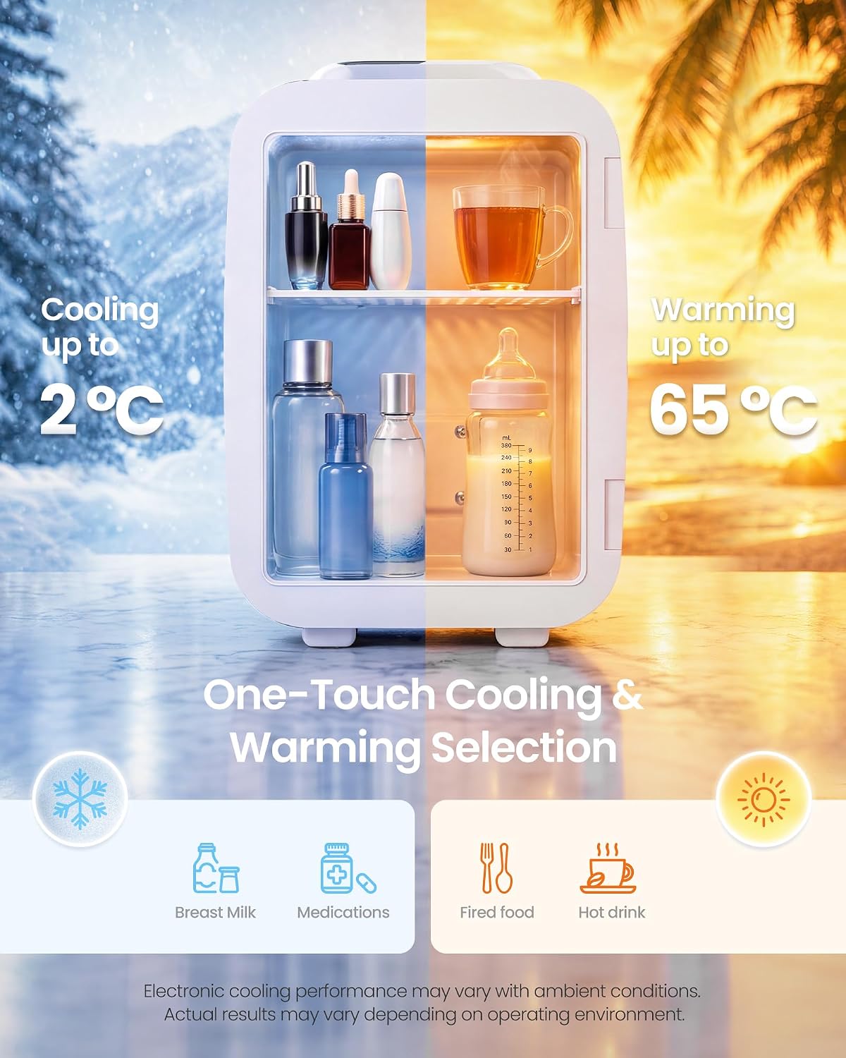 SONGMICS Mini Fridge 4L/6 Can, Portable Small Fridge Mini Cooler & Warmer