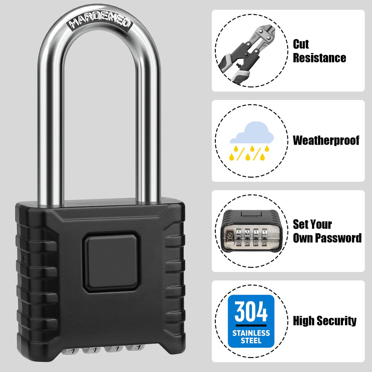 Diyife Large Heavy Duty Combination Padlocks Outdoor, 52mm Weatherproof