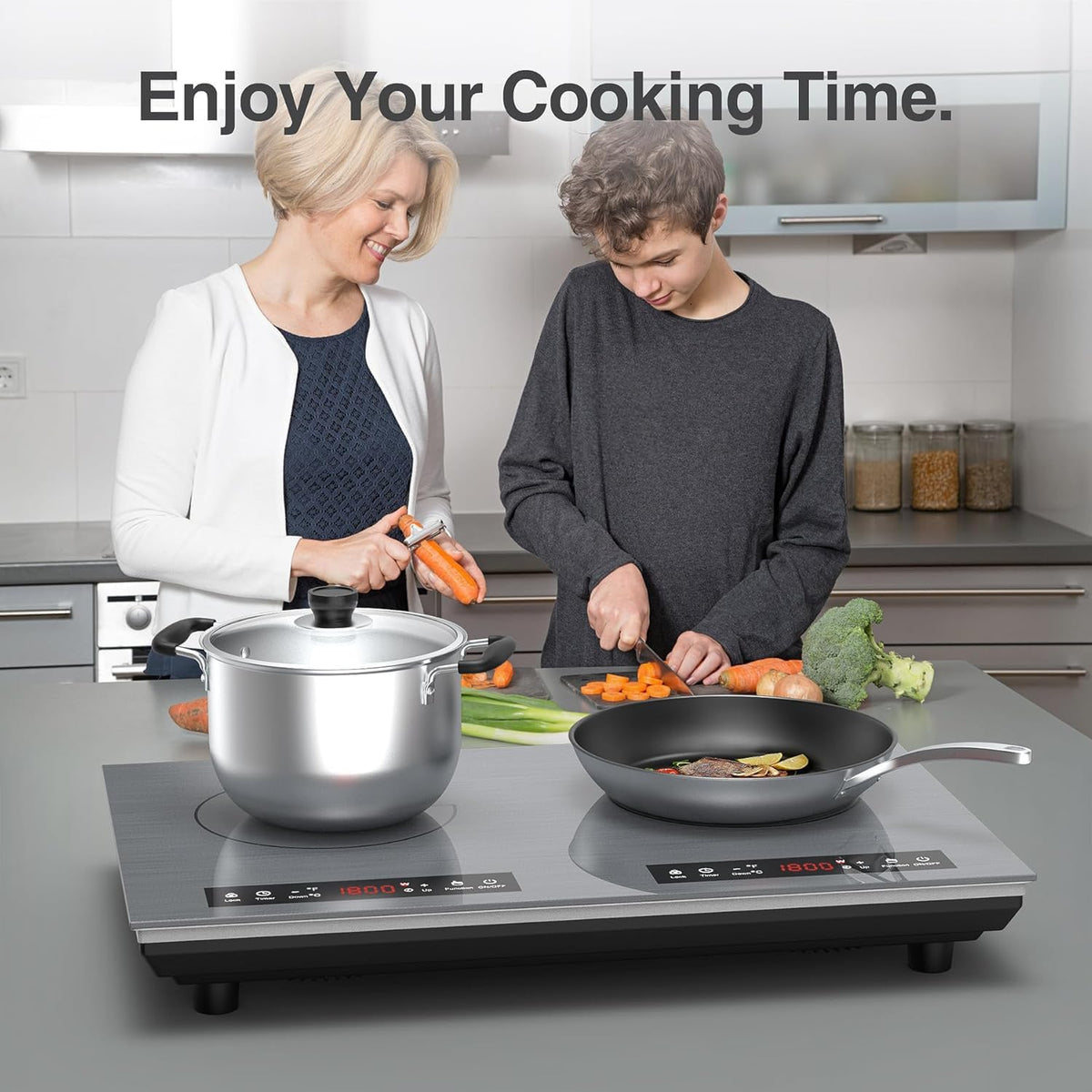 VBGK Portable Ceramic Hob, 2000W Pulg in Single Electric Hob, Portable Electric Hob with Digital LED Touch Controls, 10 Power Levels, 4-Hour Timer, Child Safety Lock, Black