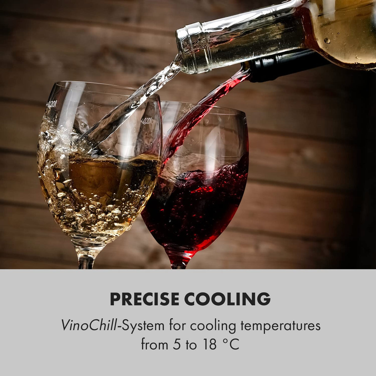 KLARSTEIN Shiraz Wine Cooler Black – 8 Bottles, 1 Zone | Freestanding Wine Fridge with Glass Door, Quiet, 5–18 °C, LED, Stainless Steel Frame