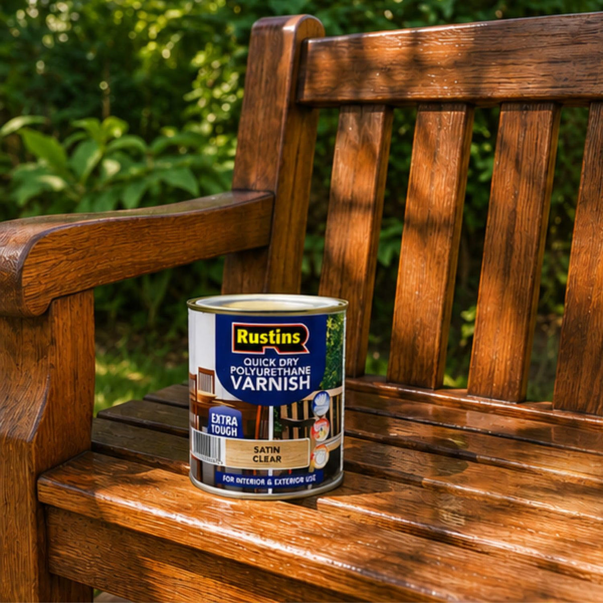 RustinsQuick Dry Poly Varnish Satin Clear 500ml -Tough, Water-Based Clear Finish in Gloss, Matt or Satin; Durable Protection for Interior Wood, Furniture and Floors