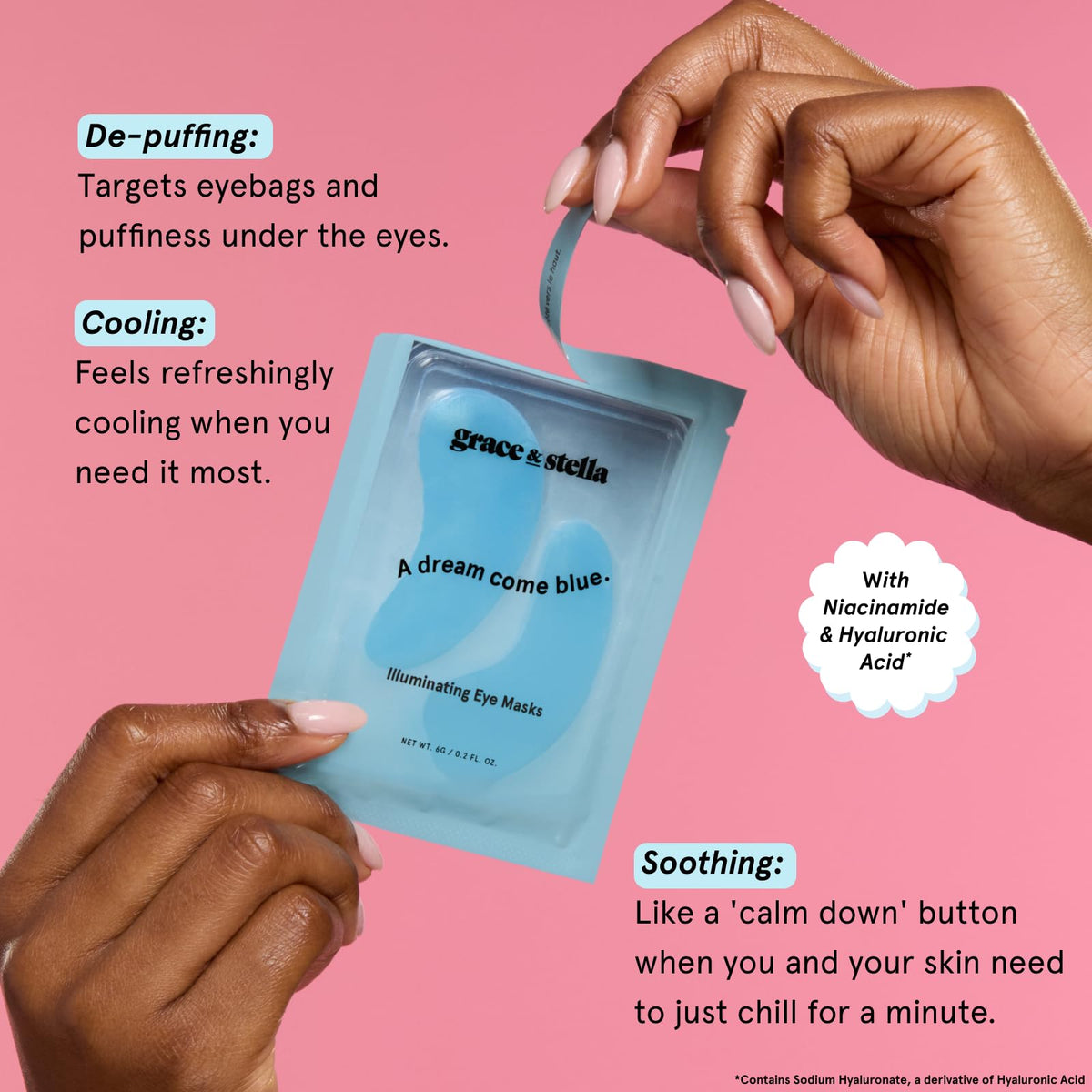 grace & stella Award Winning Under Eye Patches for Dark Circles - Illuminating Under Eye Masks for Puffy Eyes - Undereye Gel Patches with Niacinamide - Vegan - Gifts for Sisters (6 Pairs, Blue)