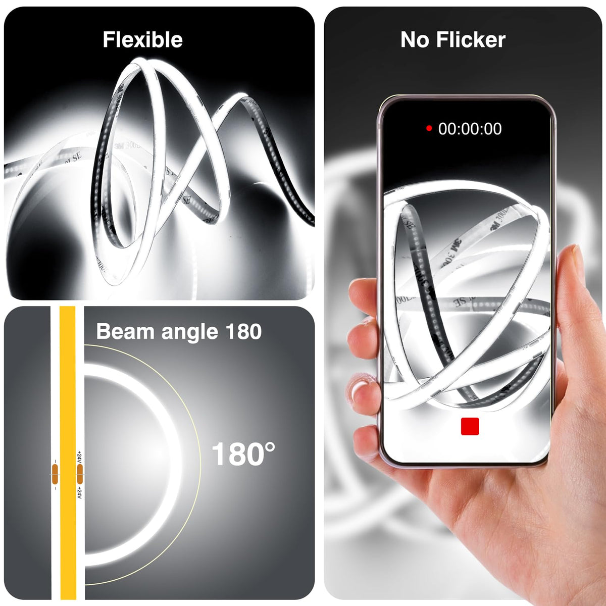 COB LED Strip 7.5m Warm White, 3000K, 24V, Remote Control, 8mm Wide