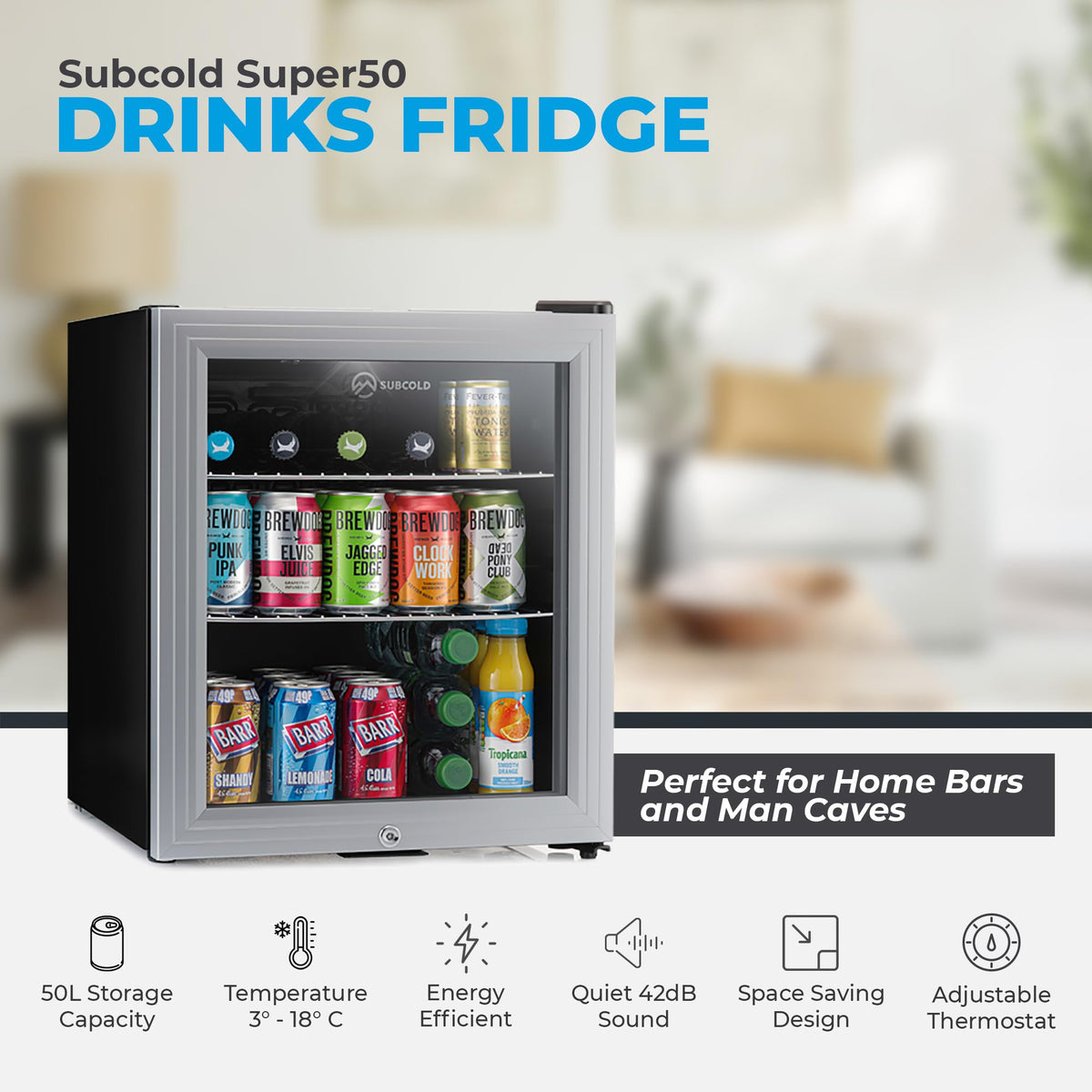 Subcold Super50 LED Beer Fridge | 55 Cans | 3-18°C | Glass Door