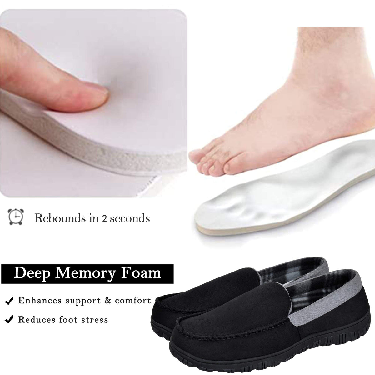 MIXIN Men's Cozy Moccasin Slippers Anti-Skid Slip On House Slippers with Comfy Memory Foam