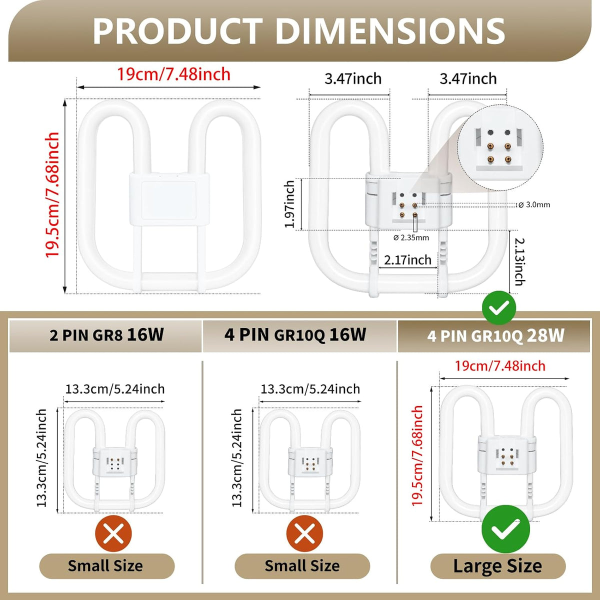 Ddlisu GR10q 4 Pin Light Bulb 28W 3500K Warm White, 1 Pack