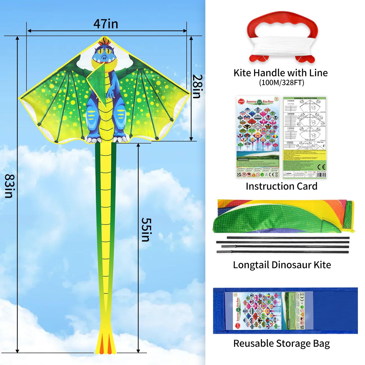 YongnKids Huge Kite Kids Easy to Fly for Ages 4-8 Children and Adults|Beginners, with 328ft String & Spool, Gift Packaging, Outdoor Games Flying Toys