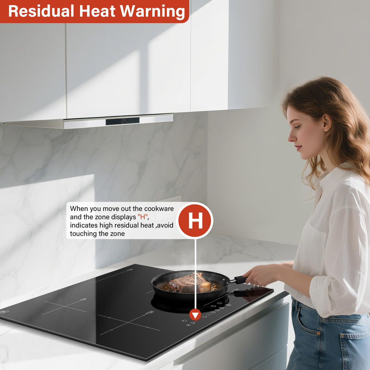 Single Induction Hob 2000W, Portable Induction Cooker with 10 Power & Temperature Levels, Touch Control, Child Lock, 3-Hour Timer, Residual Heat Indicator, Black Glass Panel Electric Hob