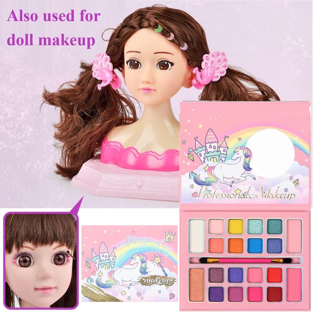 Girls Make-up Set, 20 Colours with brush, Children's eye shadow Blush Highlight, Kids Make-Up Palette children Make up Kit Safe & Washable, Best Girl Gifts