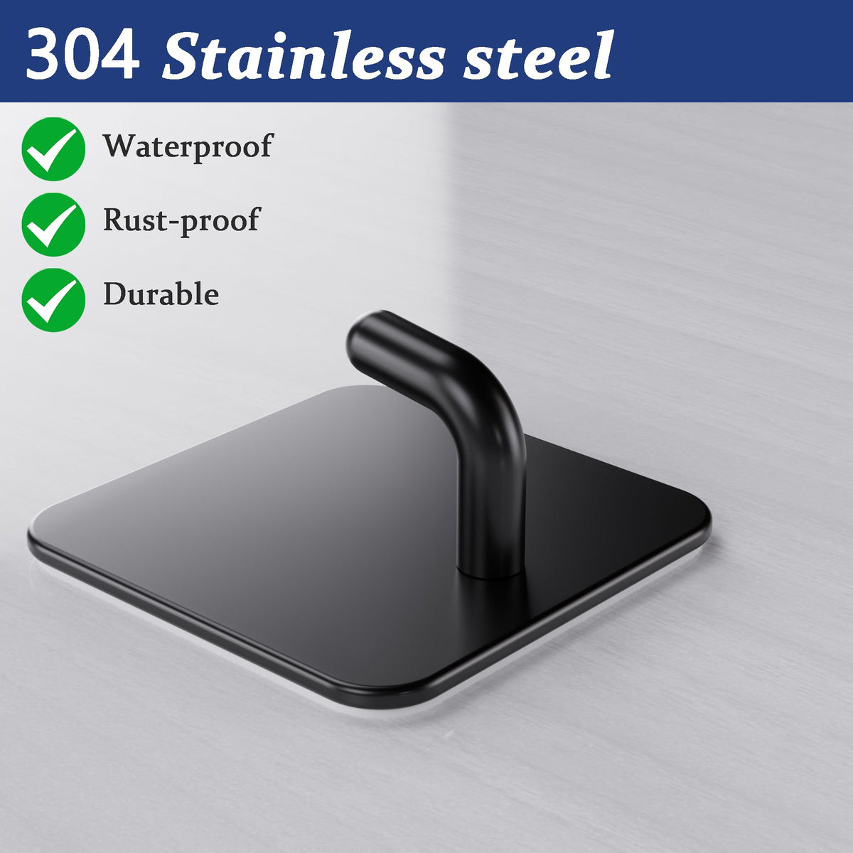 Aikzik 6 Pack Self Adhesive Hooks, Stainless Steel Sticky Hook Heavy Duty, Over 8kg Load - Hooks for Hanging for Towel, Coat, Key, Stick on Bathroom, Kitchen, Door and Wall, Black