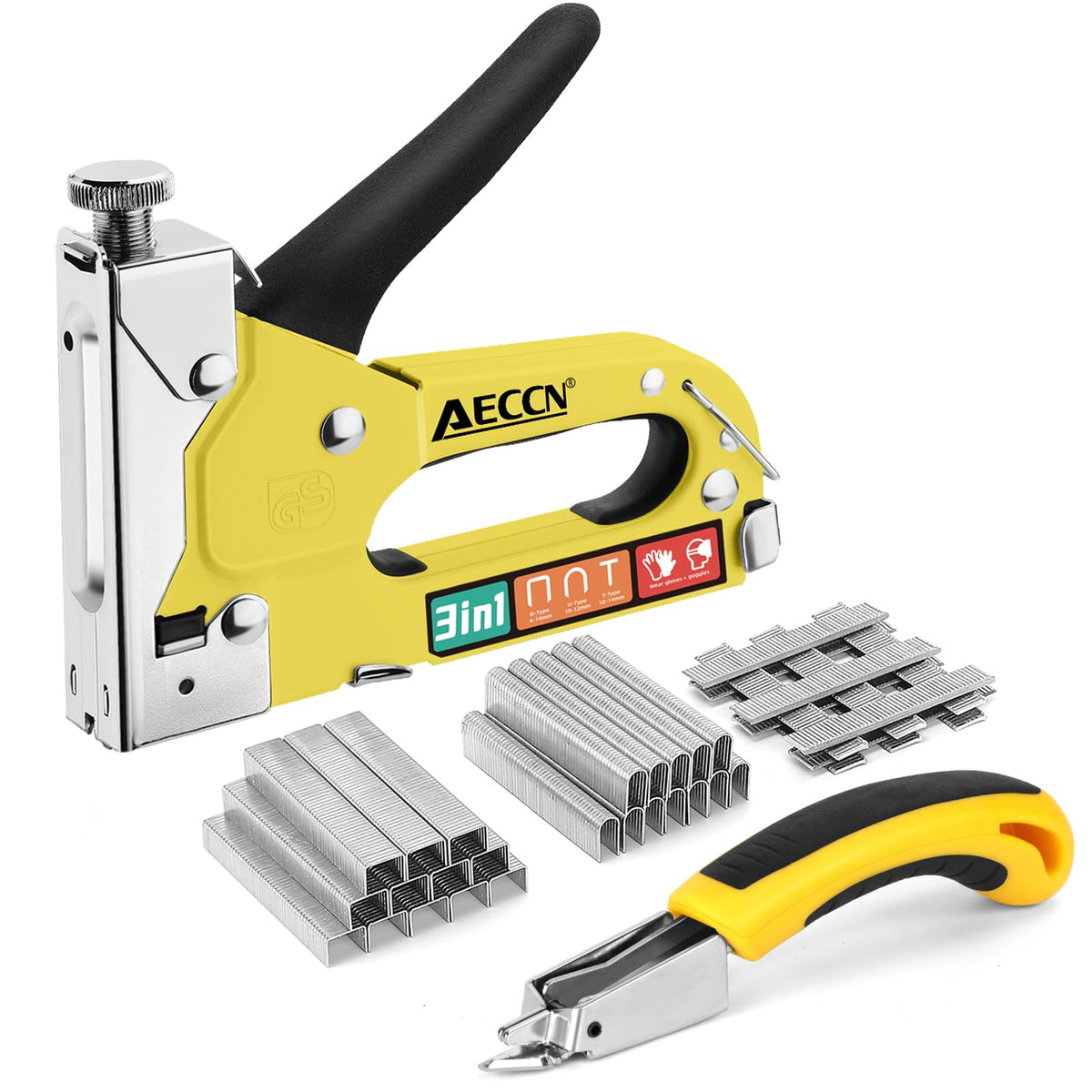 AECCN 3-in-1 Staple Gun for Wood & Furniture, and DIY Decoration, Silver