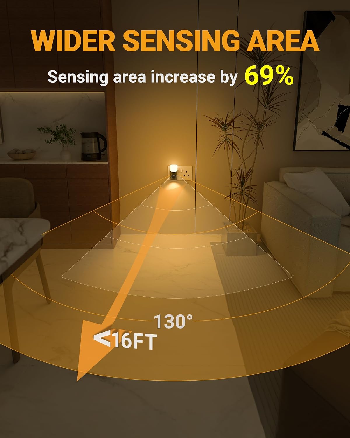 Lyridz Motion Sensor Lights Indoor with Up-and-Down Glowing, Dimmable Night Light Plug in Wall Warm White, [1 Pack] Movement Sensor Light Auto 60s/120s Off for Hallway, Bathroom, Stairway, Corridor