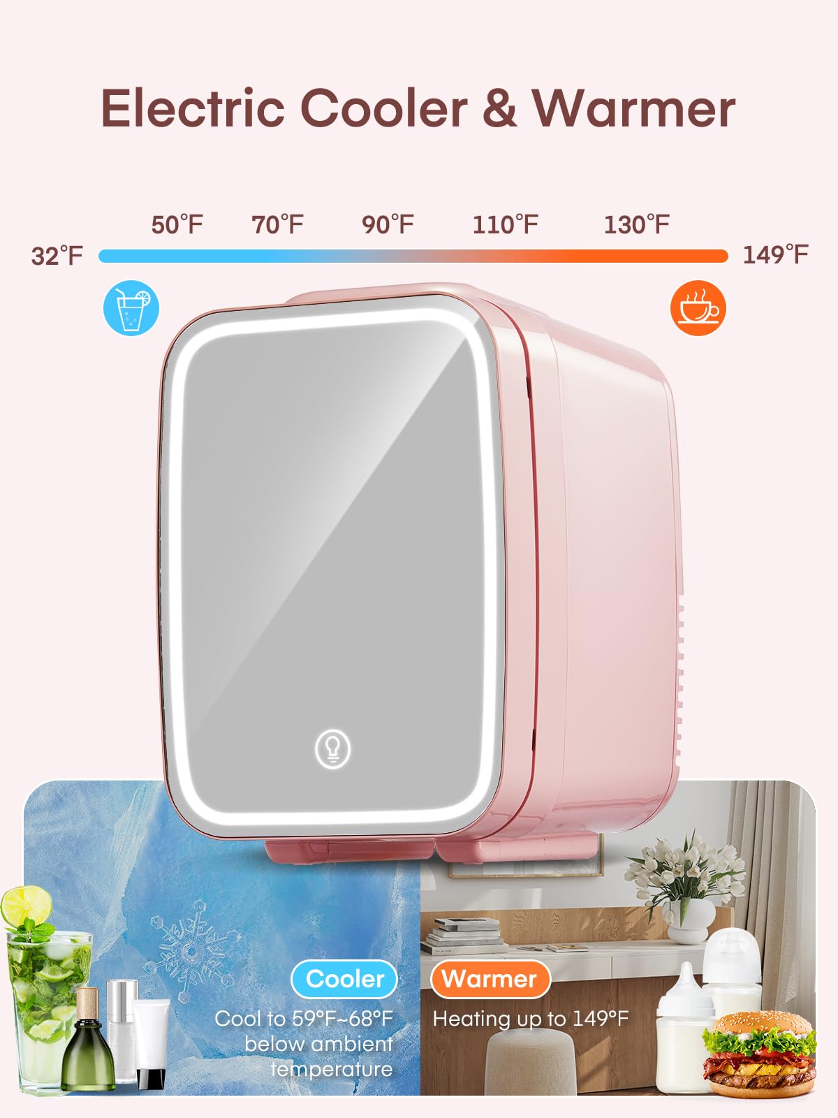 FOHERE Mini Fridge for Bedrooms, 5L/6 Can Portable Skincare Fridge