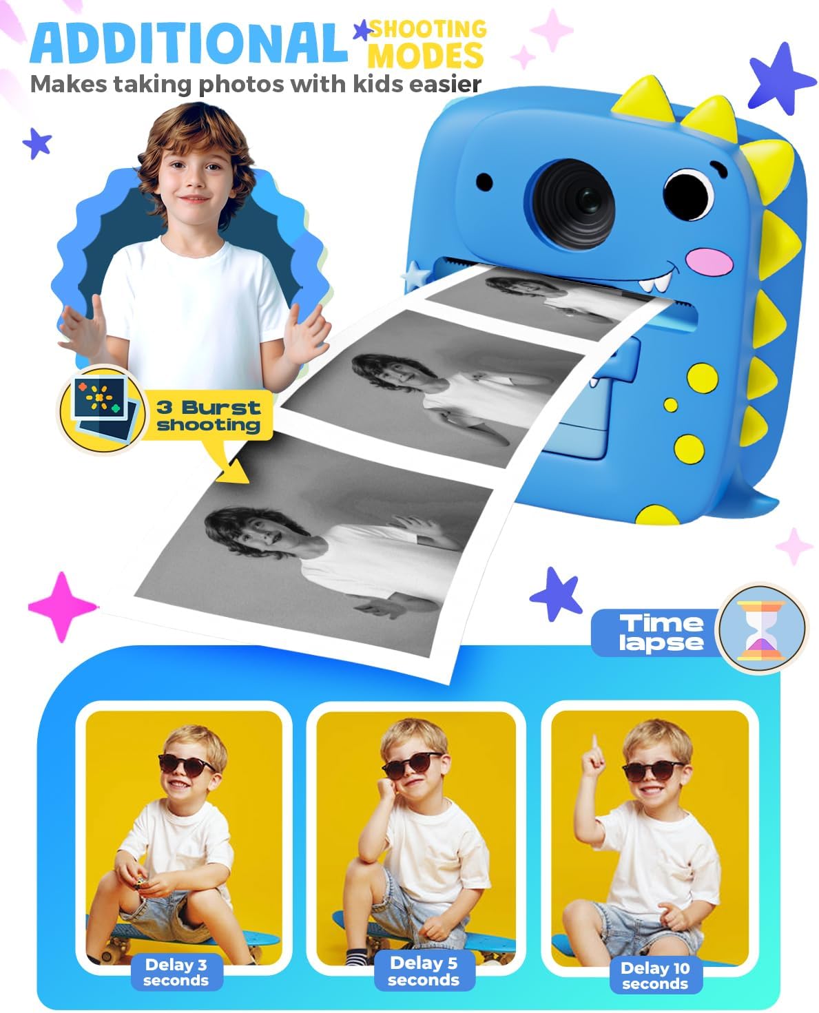 Kids Camera Instant Print, 1080P Kids Digital Camera,Boys Gifts Toys Age 3+