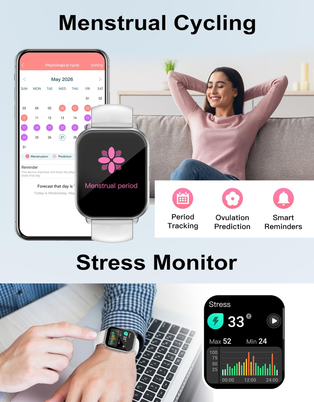 RUIMEN Smart Watch Answer Dial Call,Smart Watches for Women Men 1.85" HD Screen Fitness watch with SpO2 Heart Rate Sleep Monitor Step Counter Waterproof 100+ Sports Mode for Android iOS (2 Bands)