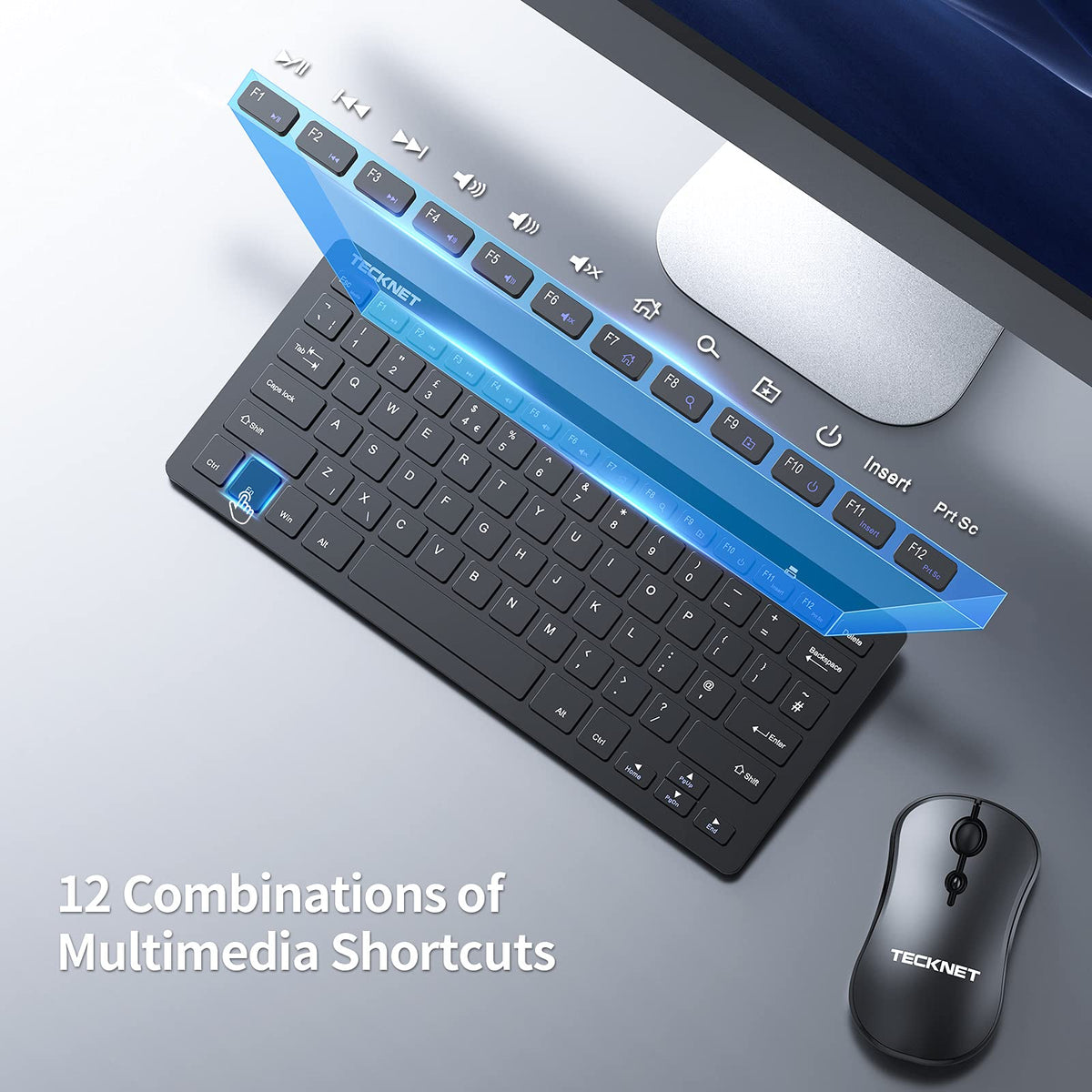 TECKNET Mini Wireless Keyboard and Mouse Set, 2.4G Cordless USB, Black