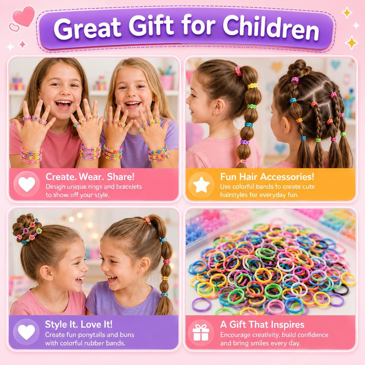 BIZEE 2700+ Loom Bands, Loom Band Kit for Boys and Girls with 32 Dazzling Colours, Baby Hair Bands for Ponytails, Loom Rubber Bands for DIY Bracelet Making with Accessories and Storage Box