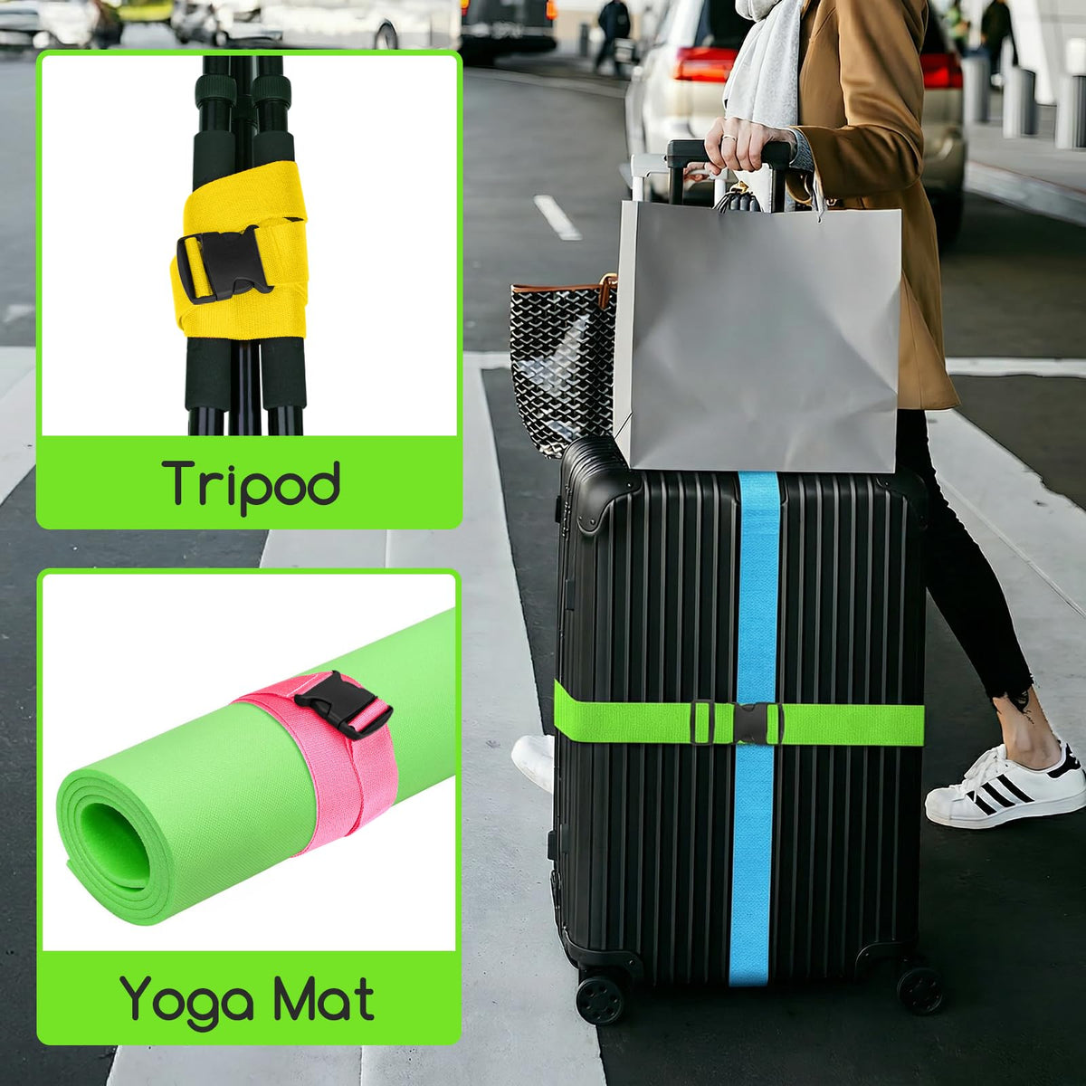 WISYOK Luggage Straps Extended, 4 Pack, 130-250cm Adjustable, Blue Orange
