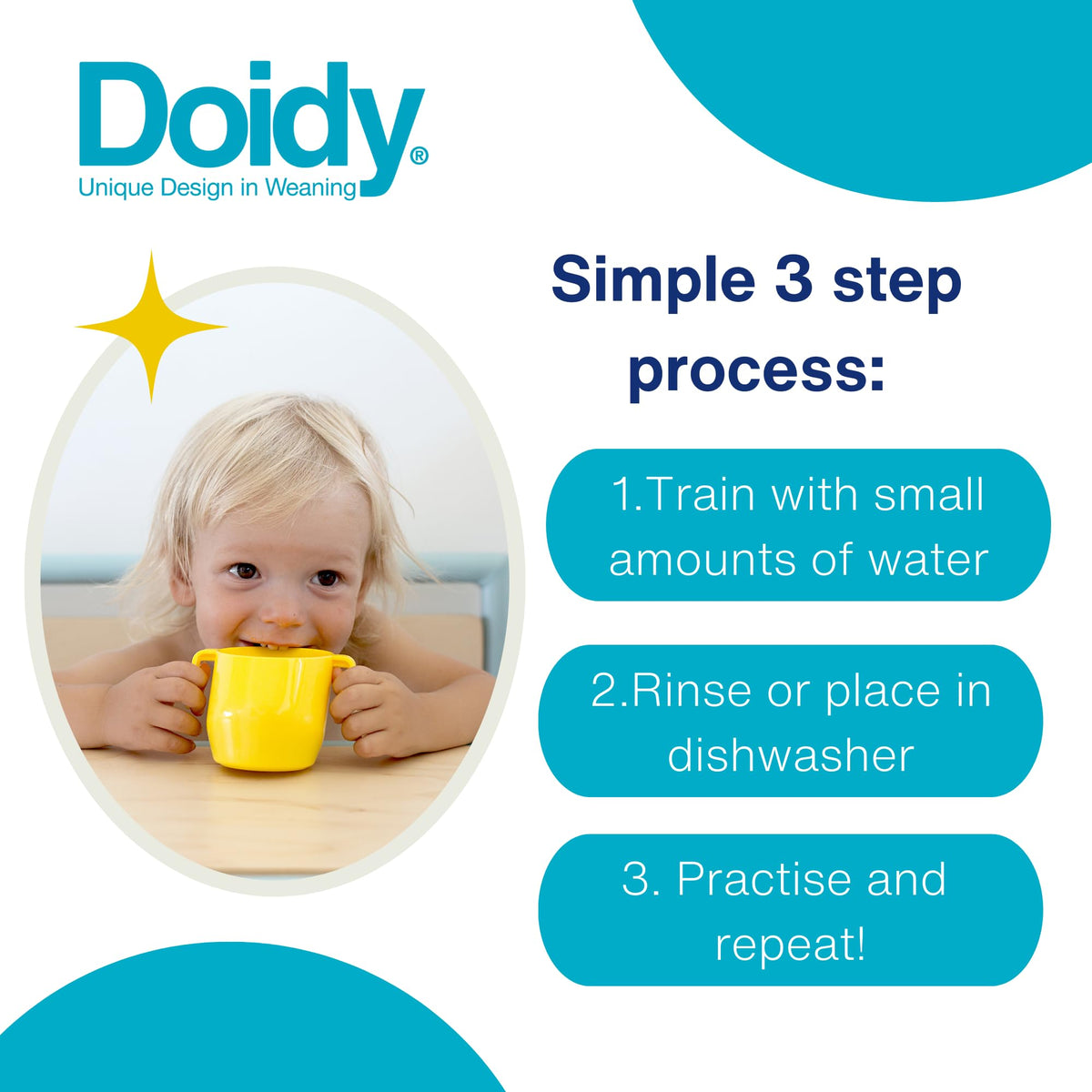 Doidy Cup, Open Cup for Training Baby 6 Months-3 Years, 200ml, Slanted Weaning Cup with Handles for Learning to Drink, BPA Free, 2 Pack (Orange)