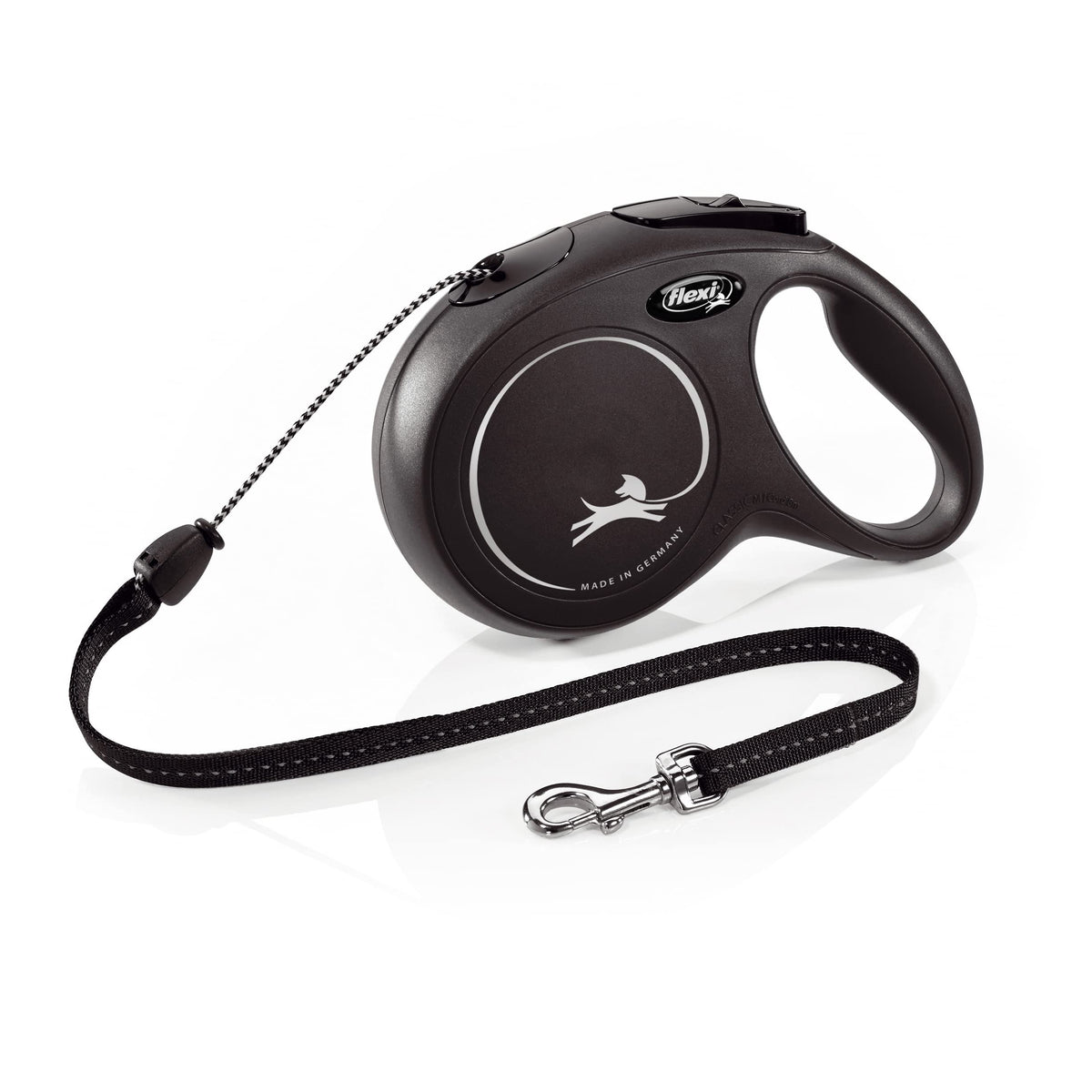 flexi Classic S | 5 m Retractable Cord Leash for Dogs up to 12 kg | Black | Retractable Dog Lead | Weight: 160 g | Dimensions: 9.6 x 16.2 cm
