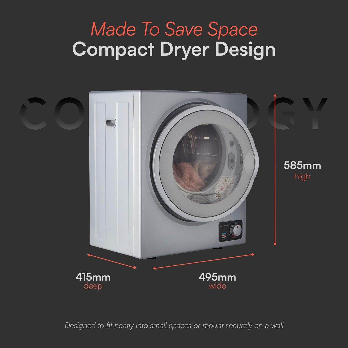 Cookology 2.5kg Mini Vented Tumble Dryer - Tabletop Design - Black