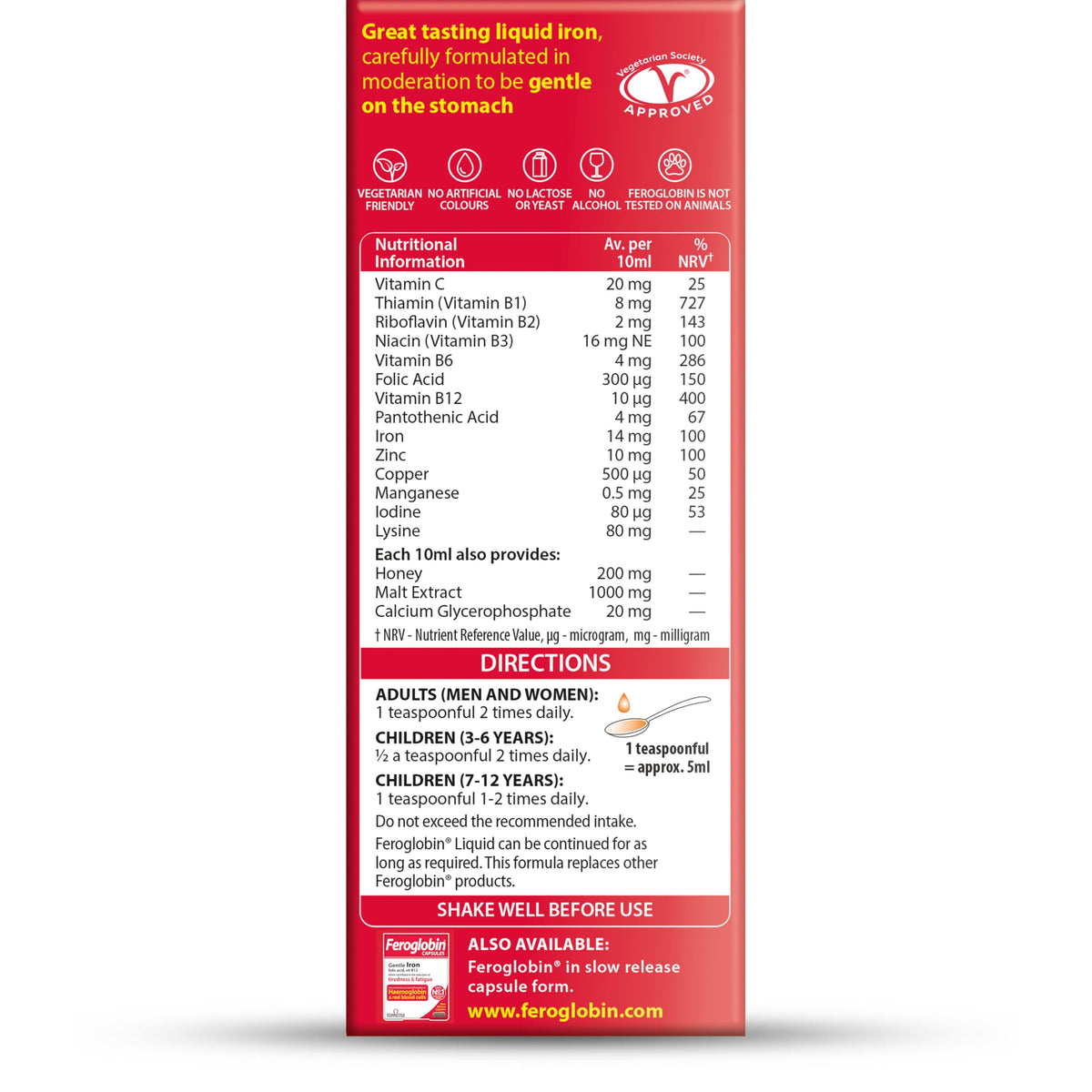 Feroglobin Iron Supplement Capsules Support Iron Defficiency, Anemia and Blood Formation, Boost Energy, Immunity and Vitality While reducing Fatigue and Tiredness