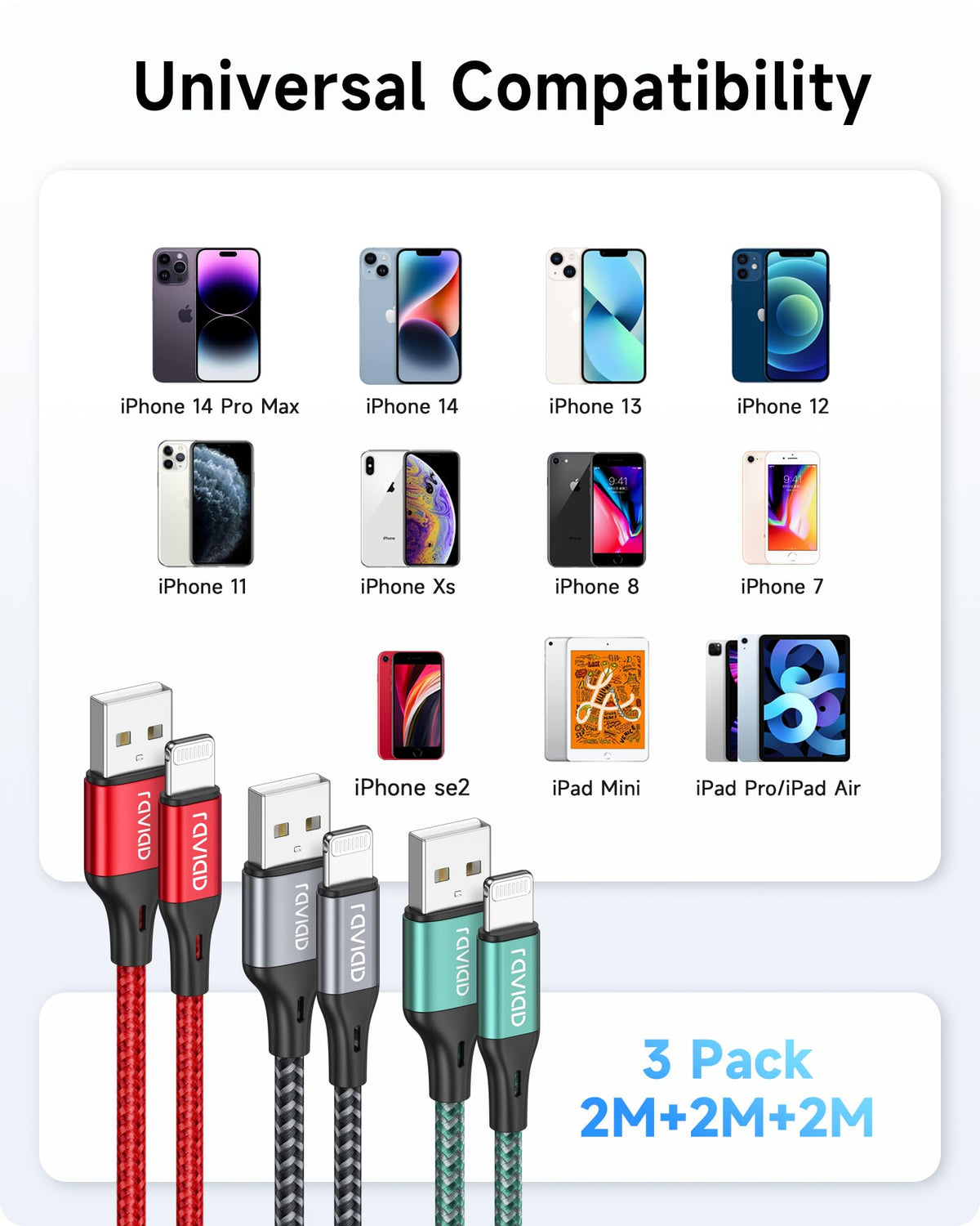 RAVIAD Long iPhone Charger Cable 3M 2Pack MFi Certified Lightning Cable