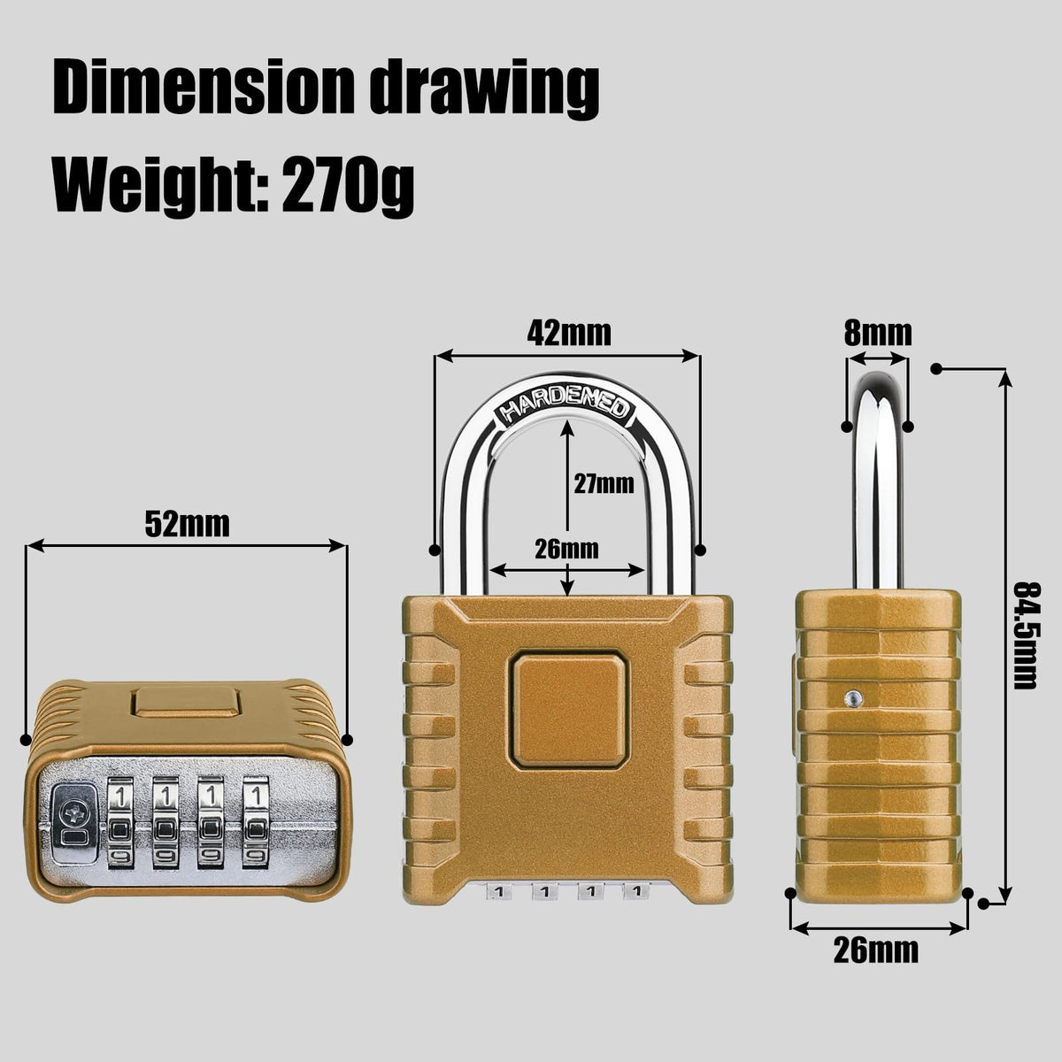 Diyife Large Heavy Duty Combination Padlocks Outdoor, 52mm Weatherproof