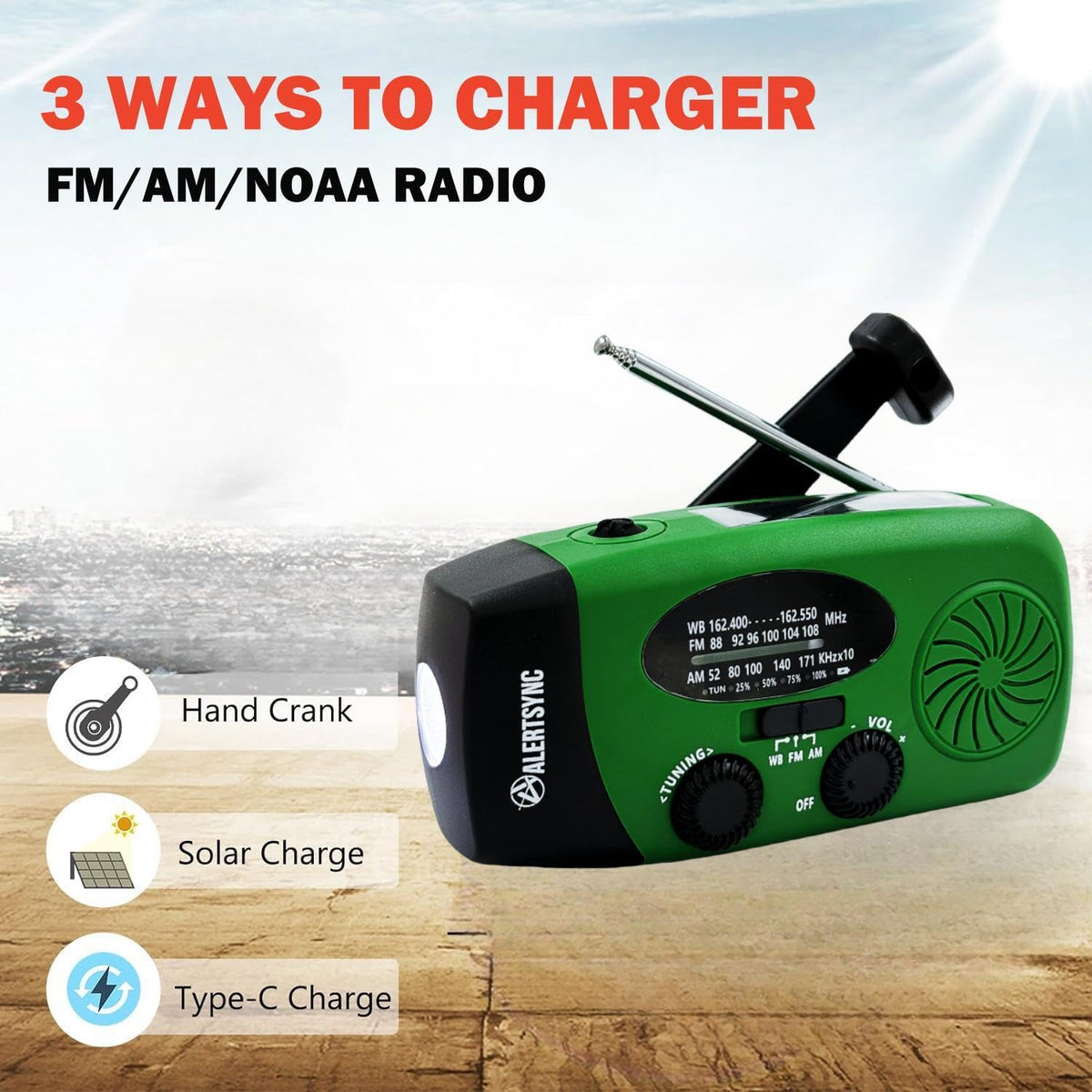 5000mAh Wind Up Solar Radio, Emergency Crank Weather Radio, FM/AM Radios
