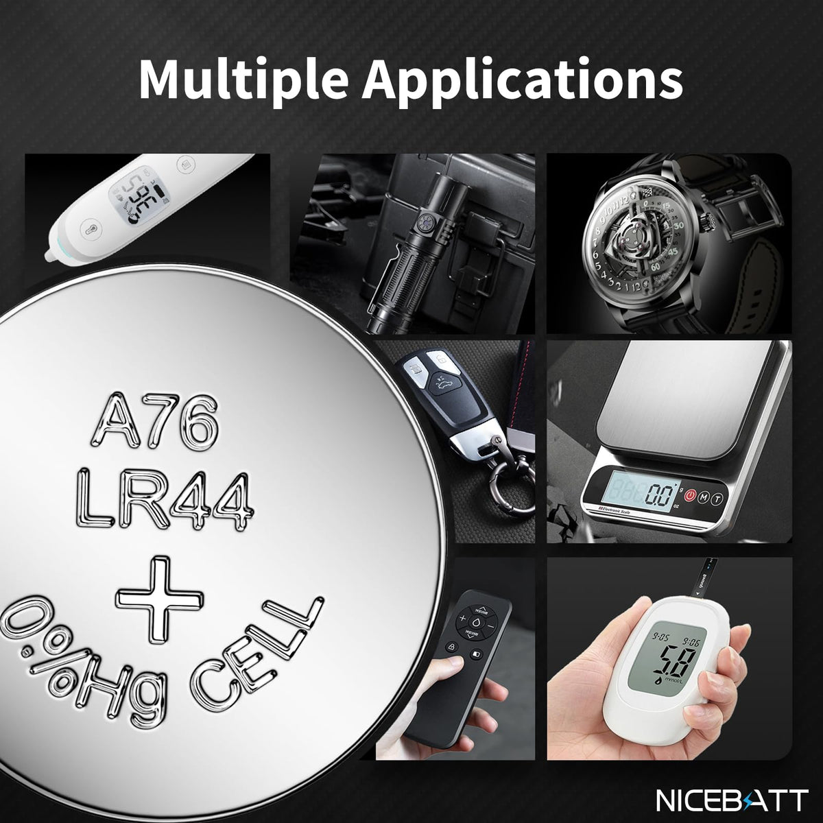 LR44 Batteries 60 Pack, AG13 L1154F 357 303 SR44 A76 Premium Alkaline 1.5V Button Coin Cell Battery
