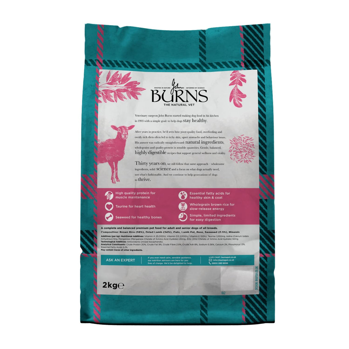 Burns Pet Nutrition Hypoallergenic Complete Dry Dog Food Adult and Senior Dog Original Chicken and Brown Rice 12 kg