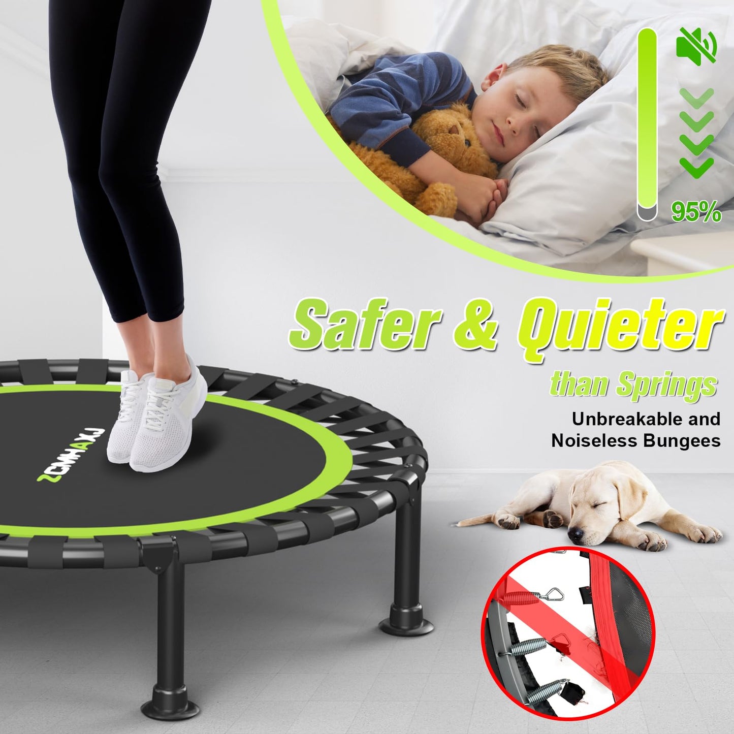 ZCMHAXJ Foldable Mini Trampoline, 40" Rebounder Trampoline for Adults & Kids, 450lbs Capacity with/without U/T-Shaped Adjustable Bar, Indoor Fitness Workout Exercise Equipment