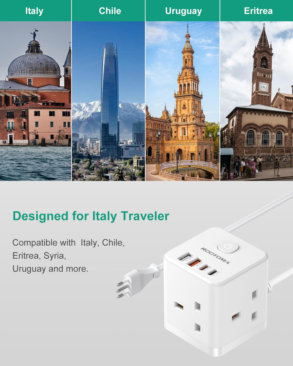 Japan Travel Adapter 3 Way 4 Fast Charging USB (QC3.0/PD20W)