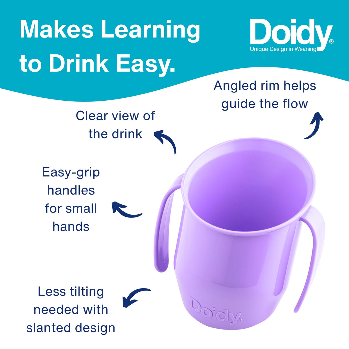 Doidy Cup, Open Cup for Training Baby 6 Months-3 Years, 200ml, Slanted Weaning Cup with Handles for Learning to Drink, BPA Free, 2 Pack (Orange)