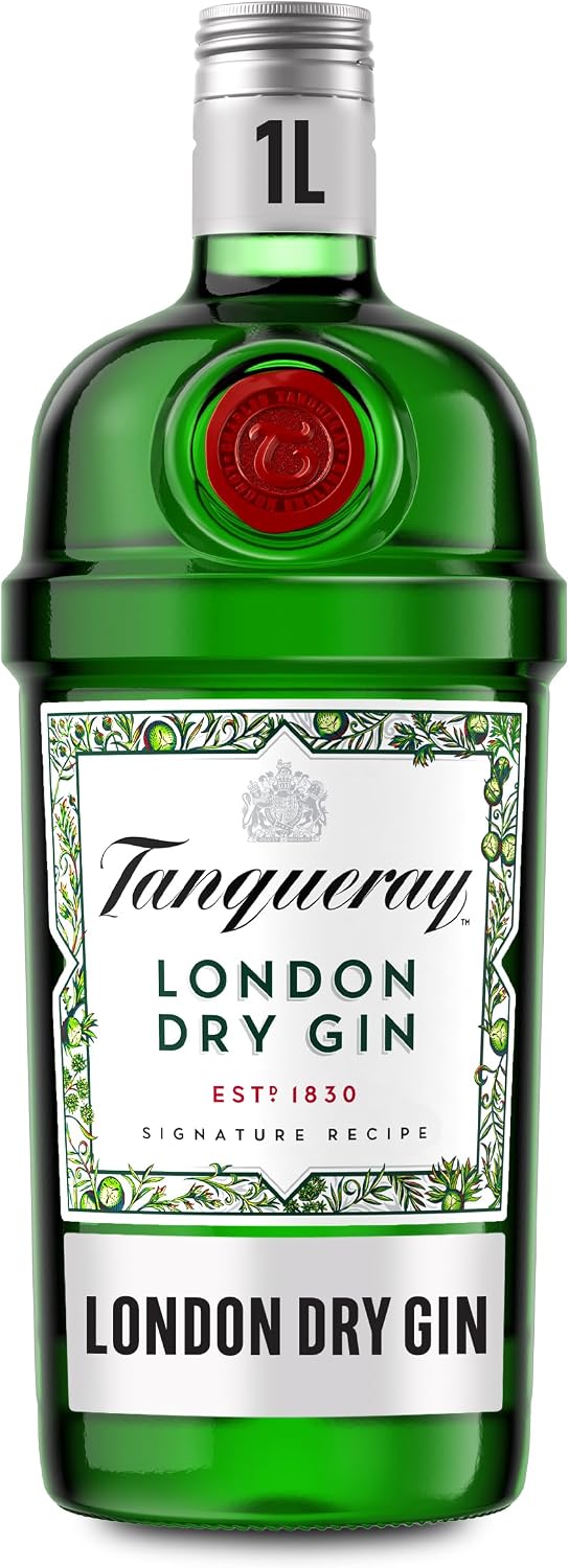 Tanqueray London Dry Gin | 41.3% vol | 1L | Award-Winning Premium Spirit | Distilled 4 Times | Made with 4 Gin Botanicals | Enjoy with Ice & Tonic