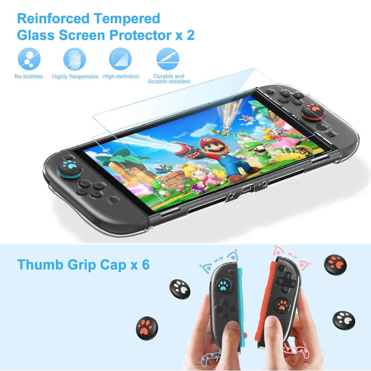Younik Switch Accessories Bundle, 17 in 1 Switch Accessories Kit for Girls Include Switch Carrying Case with 9 Game Card Slots, Adjustable Stand, Protective Case for Switch Console & J-Con (Blue)